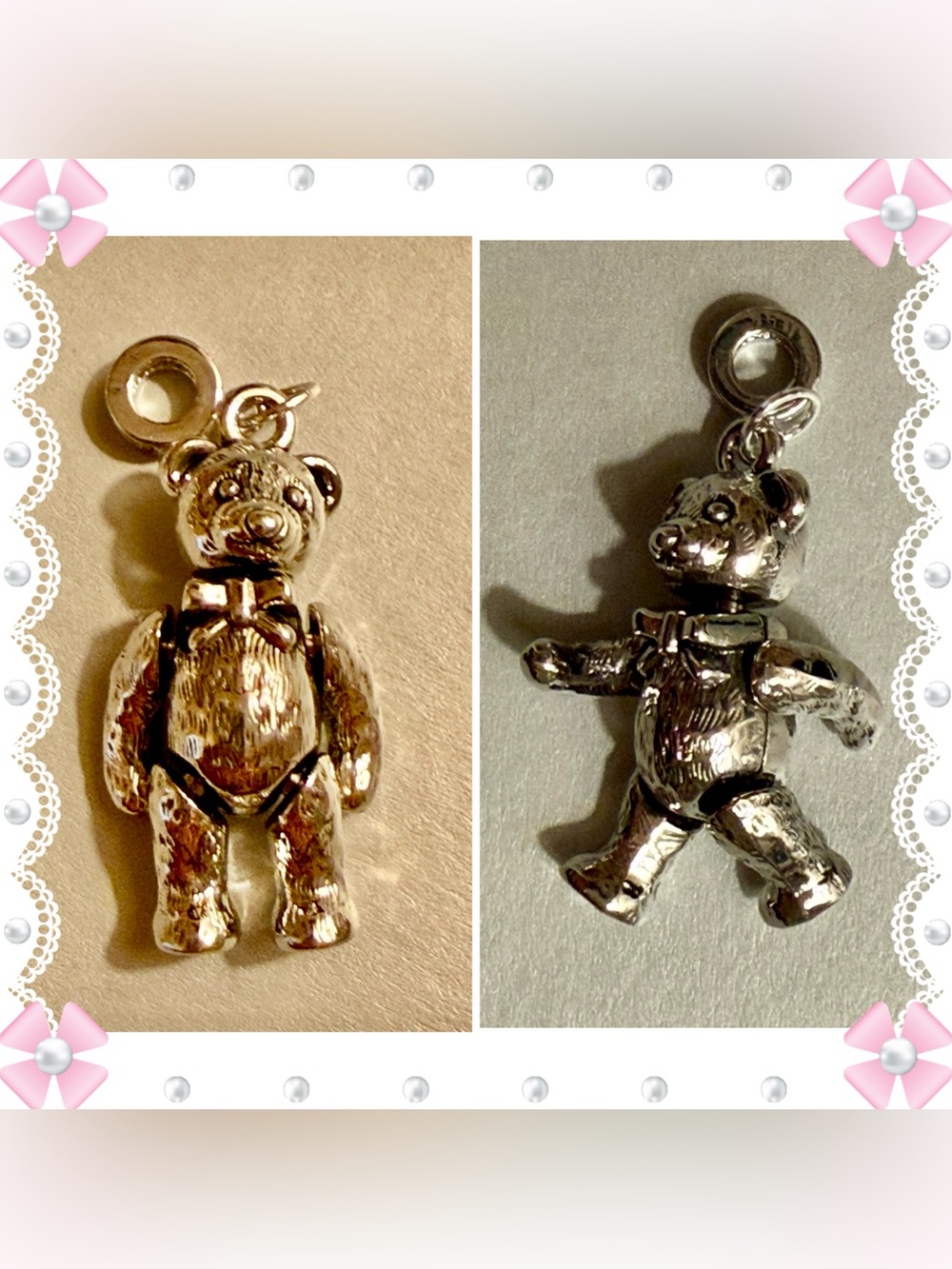Pendant / charm - Teddy Bear w/movable limbs & head. NEW! Silver tone 1.5”
